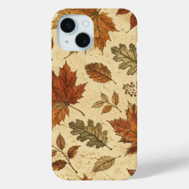 Funda Para iPhone 15 Patrón de Hojas de Otoño – Botánica Otoñal Vintage