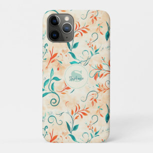 Funda Para iPhone 11 Pro Patrón de hojas de paisley azul y roja caprichosas
