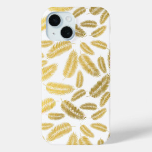 Funda Para iPhone 15 Patrón de hojas de palma de oro falso