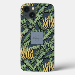 Funda Para iPhone 13 Patrón de hojas de plátano amarillo tropical azul 