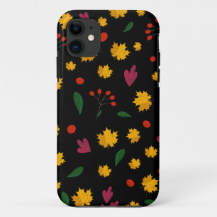 Funda Para iPhone 11 Patrón de hojas en un fondo negro