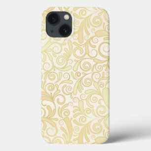 Funda Para iPhone 13 Patrón de hojas florales de oro