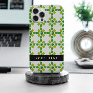 Funda Para iPhone 15 Pro Max Patrón de hojas, hojas verdes, nombre