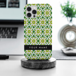 Funda Para iPhone 15 Pro Max Patrón de hojas, hojas verdes, nombre
