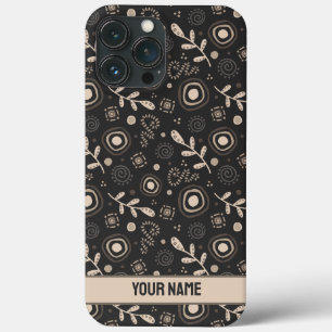 Funda Para iPhone 13 Pro Max Patrón de hojas modernas Nombre negro mágico