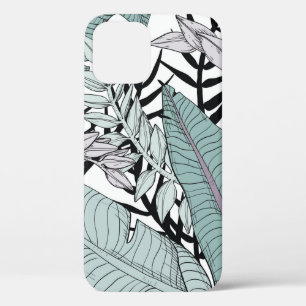 Funda Para iPhone 12 Patrón de hojas sin soldadura floral con planta tr