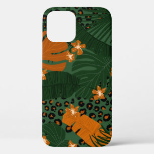 Funda Para iPhone 12 Patrón de hojas tropicales de leopardo exótico