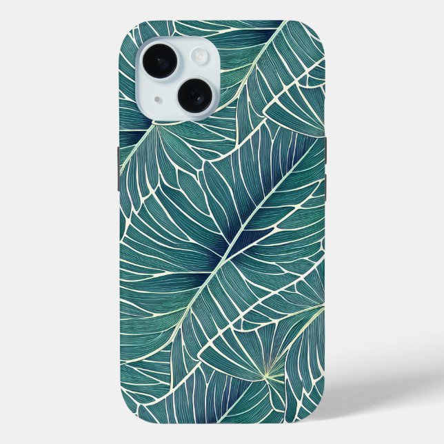 Funda De Case-Mate Para iPhone Patrón de hojas tropicales Verde azuladas verdes d (Reverso )