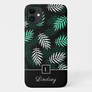 Funda Para iPhone 11 Patrón de hojas verdes de monograma moderno