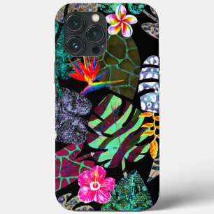 Funda Para iPhone 13 Pro Max Patrón de hojas y flores tropicales vibrantes