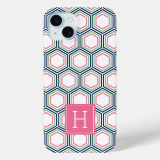 Funda Para iPhone 15 Mini Patrón de honeycomb de Guay y monograma rosado