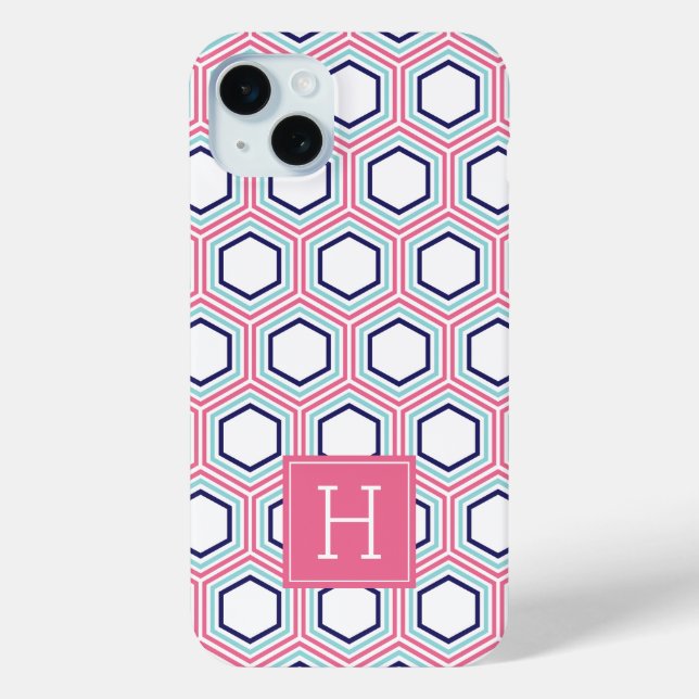 Funda De Case-Mate Para iPhone Patrón de honeycomb de Guay y monograma rosado (Reverso )