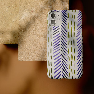 Funda Para iPhone 13 Patrón de hueso de arenque boho en púrpura y verde