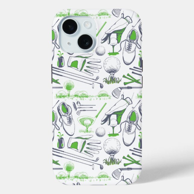 Funda De Case-Mate Para iPhone Patrón de iconos de golf verde (Reverso )