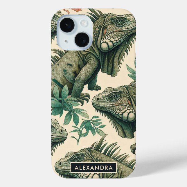 Funda De Case-Mate Para iPhone Patrón de iguana de época (Reverso )