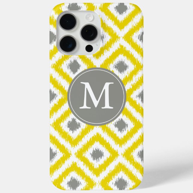 Funda De Case-Mate Para iPhone Patrón de Ikat de diamante amarillo monogramado (Reverso )