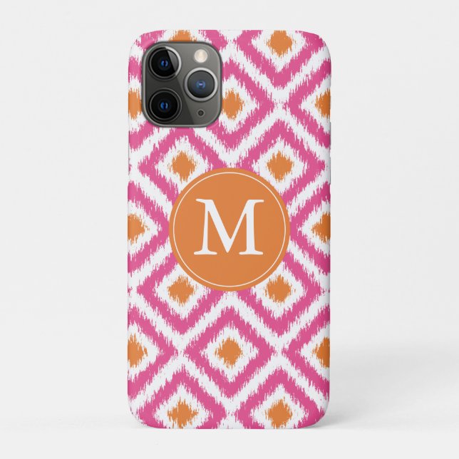 Funda De Case-Mate Para iPhone Patrón de ikat de diamante rosado monogramado (Reverso)