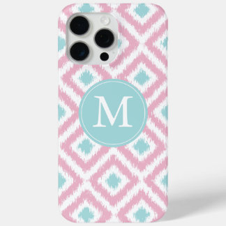 Funda Para iPhone 15 Pro Max Patrón de ikat monogramado de diamantes rosas y de