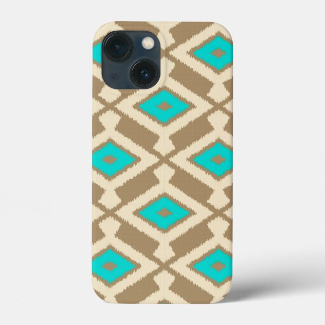 Funda De Case-Mate Para iPhone Patrón de Ikat - Turquesa, Taupe y Beige (Reverso )