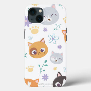 Funda Para iPhone 13 Patrón de ilustracion de gatitos con colores alegr