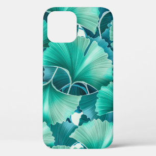 Funda Para iPhone 12 Patrón de ilustracion de ginkgo biloba verde