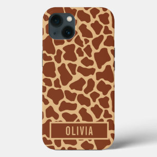 Funda Para iPhone 13 Patrón de Impresión de Animal de Jirafa con Nombre