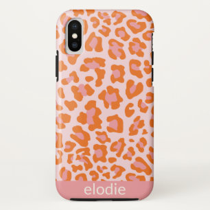 Funda Para iPhone X Patrón de impresión Glam Cheetah en Naranja y rosa