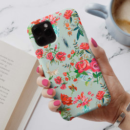 Funda Para iPhone 13 Patrón de insectos de flores y rosas florales de c