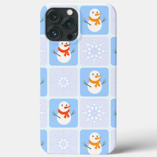 Funda Para iPhone 13 Pro Max Patrón de invierno de snowman y copos de nieve