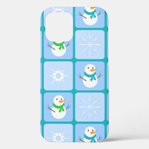 Funda Para iPhone 12 Patrón de invierno de snowman y copos de nieve
