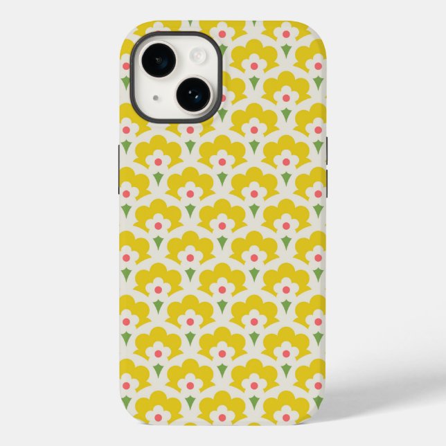 Funda De Case-Mate Para iPhone Patrón de jardín de flores amarillo retro (Reverso )