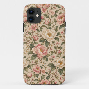 Funda Para iPhone 11 Patrón de jardín de peonía y rosa romántica vintag