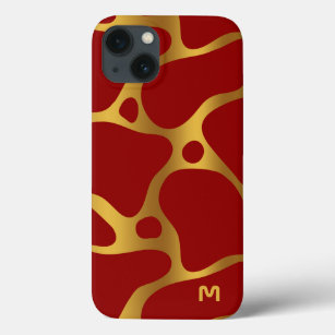 Funda Para iPhone 13 Patrón de jirafa abstracta de color rojo y oro