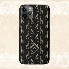 Funda Para iPhone 14 De Case-Mate Patrón de jirafa negro de oro vintage con inicial