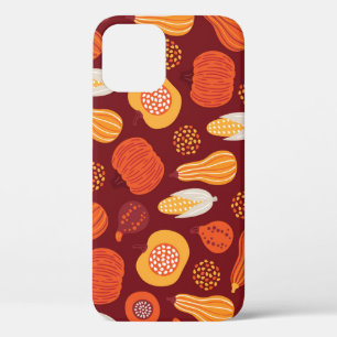 Funda Para iPhone 12 Patrón de la Calabaza Marrón de Acción de Gracias.