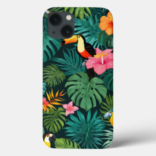 Funda Para iPhone 13 Patrón de la jungla del paraíso tropical