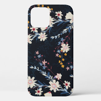 Funda Para iPhone 12 Patrón de la Marina Floral de los Jardín Nocturno