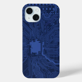 Funda Para iPhone 15 Patrón de la tarjeta madre azul geek