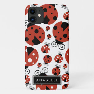 Funda Para iPhone 11 Patrón de Ladybugs, Ladybugs Rojos, Tu Nombre