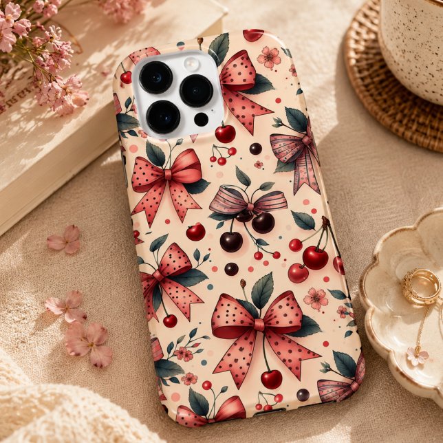 Funda De Case-Mate Para iPhone patrón de lazo y cereza (bow and cherry pattern Case-Mate iPhone case)