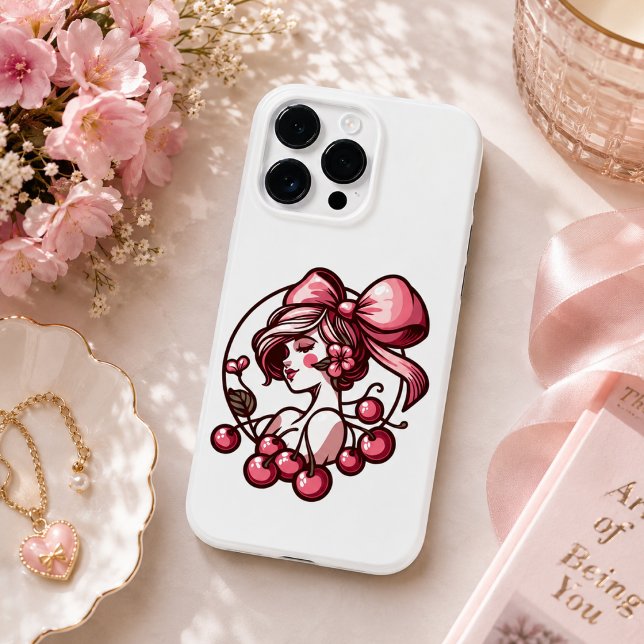 Funda De Case-Mate Para iPhone patrón de lazo y cereza  (bow and cherry pattern Case-Mate iPhone case)