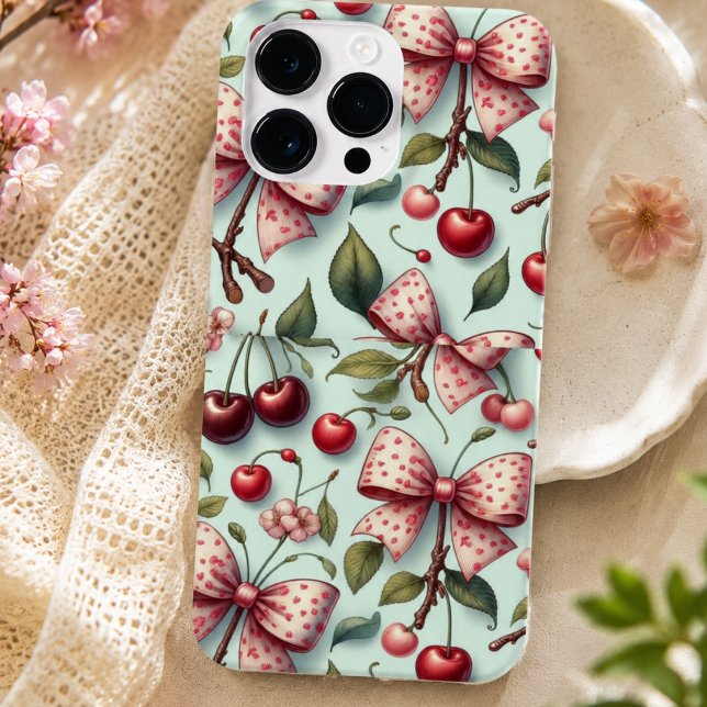 Funda De Case-Mate Para iPhone patrón de lazo y cereza  (bow and cherry pattern Case-Mate iPhone case)