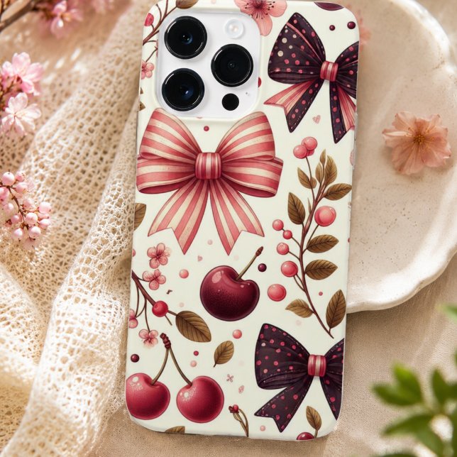 Funda De Case-Mate Para iPhone patrón de lazo y cereza  (bow and cherry pattern Case-Mate iPhone case)