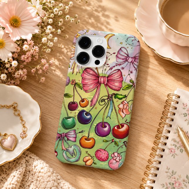 Funda De Case-Mate Para iPhone patrón de lazo y cereza  (bow and cherry pattern Case-Mate iPhone case)