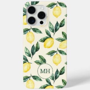 Funda Para iPhone 15 Pro Max Patrón de lemas amarillos monogramados Iniciales m