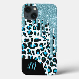 Funda Para iPhone 13 Patrón de leopardo de nieve con Purpurina y monogr
