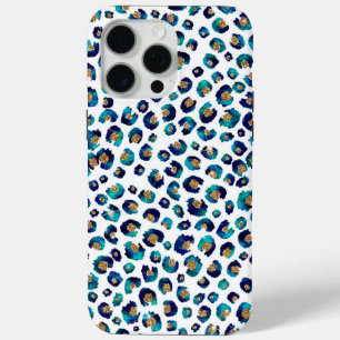 Funda Para iPhone 15 Pro Max Patrón de leopardo del Purpurina de oro azul