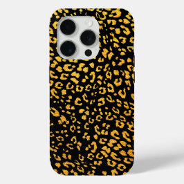 Funda Para iPhone 15 Pro Patrón de Leopardo Metálico de Oro en Negro