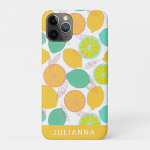 Funda Para iPhone 11 Pro Patrón de limón cítrico en amarillo azul personali