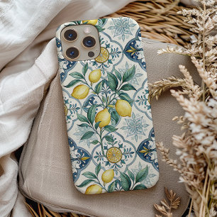 Funda Para iPhone 14 De Case-Mate Patrón de limón country francés de azulejo azul